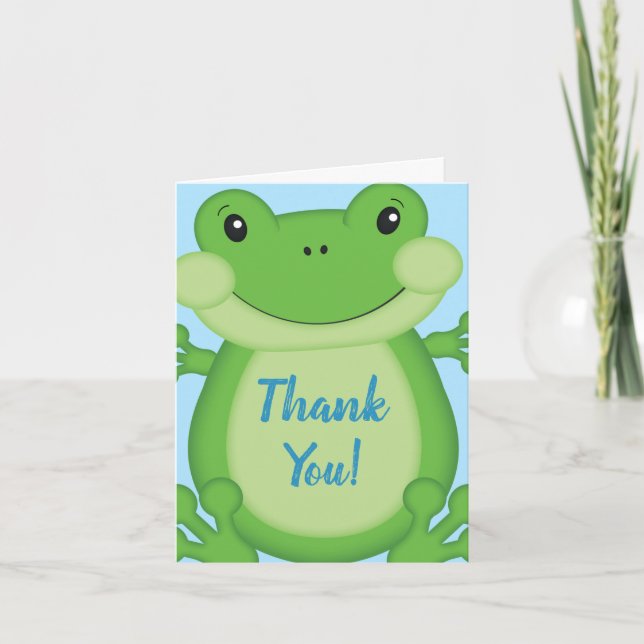 Carte De Remerciements Baby shower de grenouille bleu (Devant)