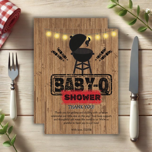 Carte De Remerciements Baby shower de grillades rustique barbecue-bébé (Créateur téléchargé)