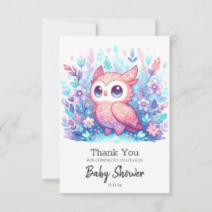Carte De Remerciements Baby shower de hibou moderne enchanté