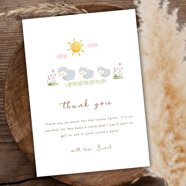 Carte De Remerciements Baby shower de jardin floral minimal pour moutons  (Minimal Family Sheep Floral Garden Baby Shower Thank You Card)
