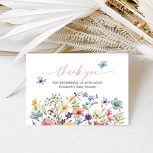 Carte De Remerciements Baby shower de jardin papillon fleur sauvage