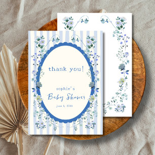 Carte De Remerciements Baby shower de jardin Vintage Pastel Blue