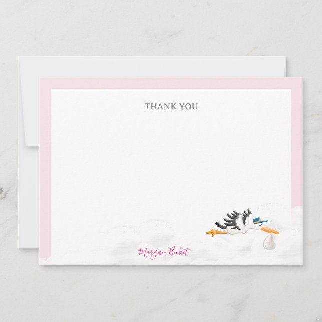 Carte De Remerciements Baby shower de la cigogne pour bébé "Livraison spé (Devant)