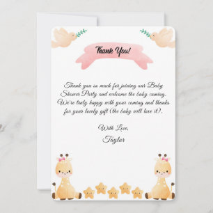Carte de remerciements Baby shower de la Giraffe C