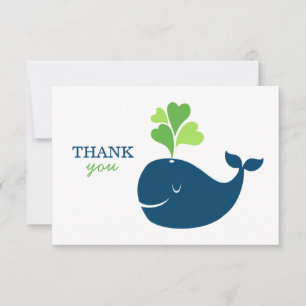Carte De Remerciements Baby shower de la Marine marine Blue Green Whale B