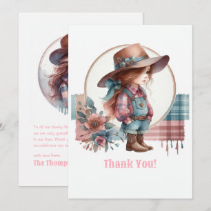 Carte De Remerciements Baby Shower de la Petite Cowgirl Rustique