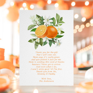 Carte De Remerciements Baby shower de la Petite Cutie Orange Citrus