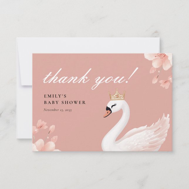 Carte De Remerciements Baby shower de la petite princesse Swan (Devant)