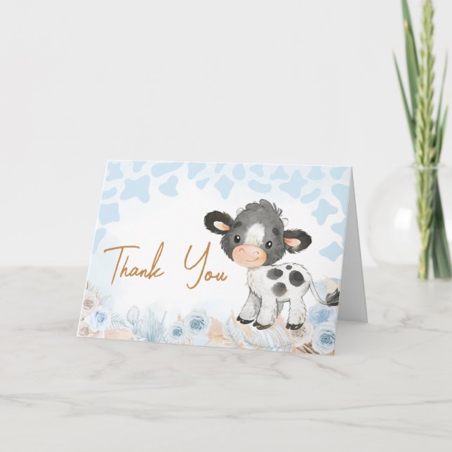 Carte De Remerciements Baby shower de la vache bleue (Devant)