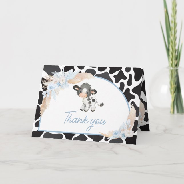 Carte De Remerciements Baby shower de la vache Blue Boho Highland (Devant)