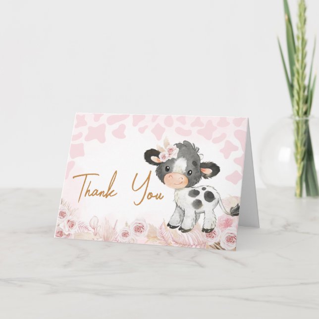 Carte De Remerciements Baby shower de la vache rose (Devant)