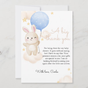 Carte De Remerciements Baby shower de lapin mignon bleu garçon