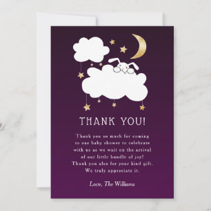 Carte De Remerciements Baby shower de lapin moelleux violet or doux