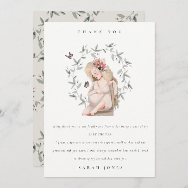 Carte De Remerciements Baby shower de liage pour femmes élégantes (Devant / Derrière)