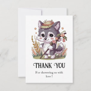 Carte De Remerciements Baby shower de loup de bois coloré