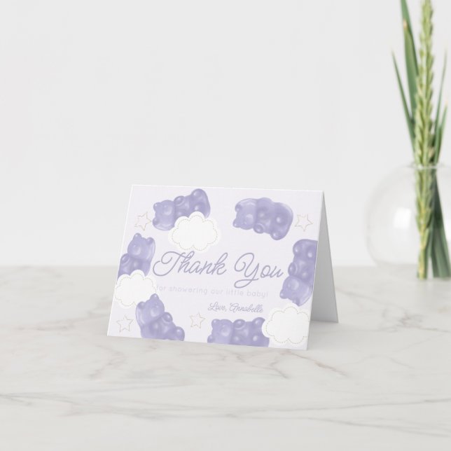 Carte De Remerciements Baby shower de l'ours de la gomme pourpre (Devant)