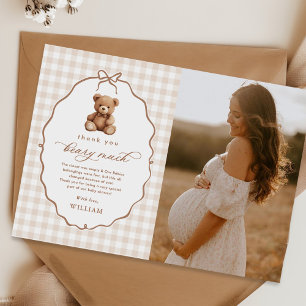 Carte De Remerciements Baby shower de l'ours en peluche En vichy neutre