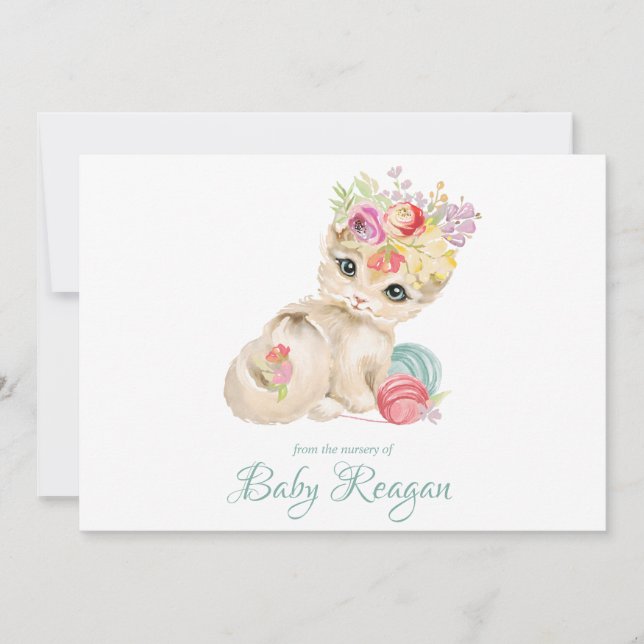 Carte De Remerciements Baby shower de monogramme de chaton de crèche (Devant)