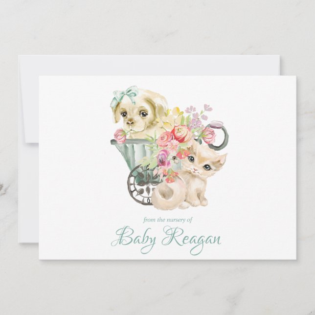 Carte De Remerciements Baby shower de monogramme de chaton et de chiot (Devant)