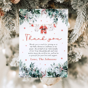 Carte De Remerciements Baby shower de Noël de Noël de neige rouge Vêtemen