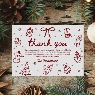 Carte De Remerciements Baby Shower de Noël Fantaisiste Dessiné à la Main 