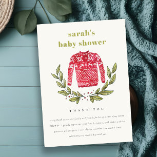 Carte De Remerciements Baby shower de Noël hivernal doux et moche