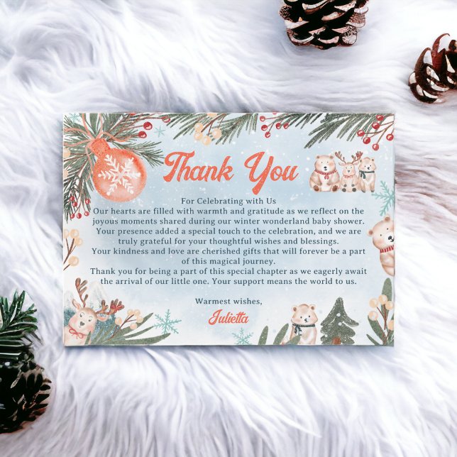 Carte De Remerciements Baby shower de Noël hivernal pour les animaux de l (Cute Arctic Animals Winter Christmas baby shower Thank You Card)