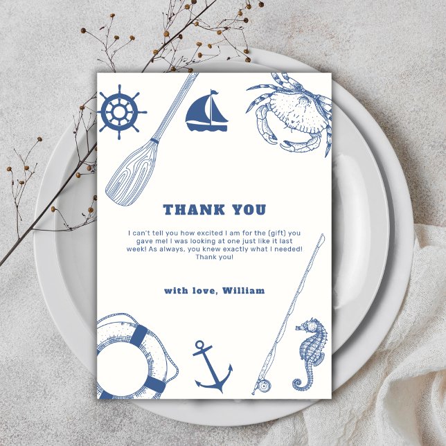 Carte De Remerciements Baby shower de pêche nautique simple et moderne (Simple Modern Nautical Fishing Boy Baby Shower Thank You Card)