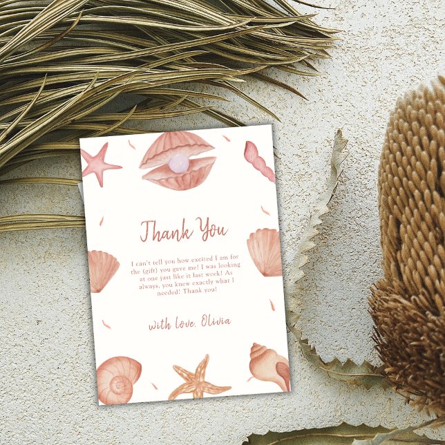 Carte De Remerciements Baby shower de perles Neutral Summer Ocean Seashel (Neutral Summer Ocean Seashell Pearl Baby Shower Thank You Card)