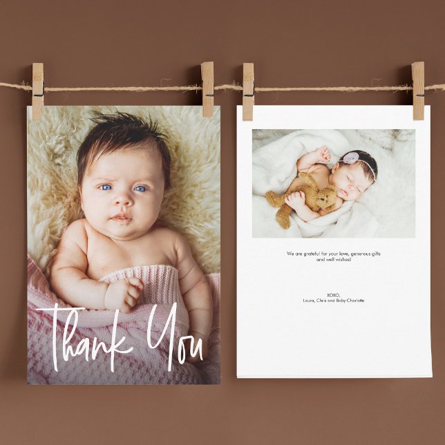 Carte De Remerciements Baby shower de photos de filles (Baby girl baby shower thank you 2 photo card templates with wording.)