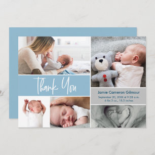 Carte De Remerciements Baby shower de photos de la main moderne Dusty Blu