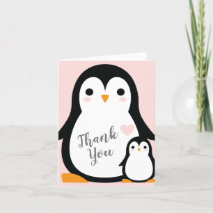 Carte De Remerciements Baby shower de pingouin rose