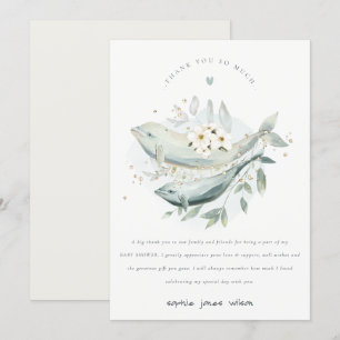 Carte De Remerciements Baby shower de poissons de baleines florales Paste