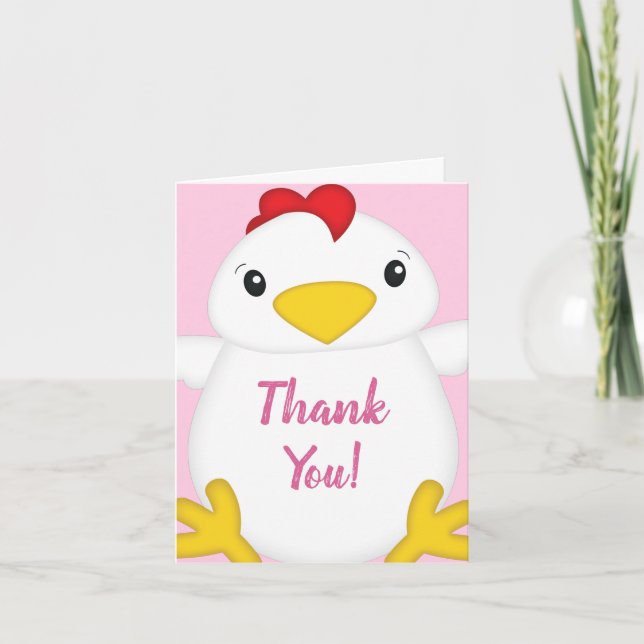 Carte De Remerciements Baby shower de poulet ferme rose (Devant)
