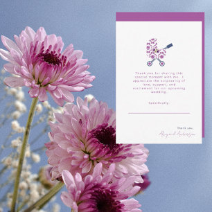 Carte De Remerciements Baby shower de Pram Damask Magenta & Navy