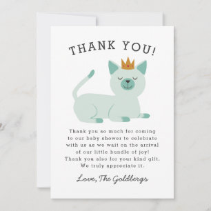 Carte De Remerciements Baby shower de prince Cat Royal