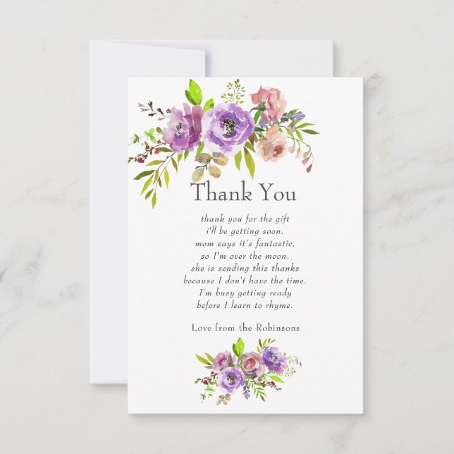 Carte De Remerciements Baby shower de printemps floral aquarelle (Devant)