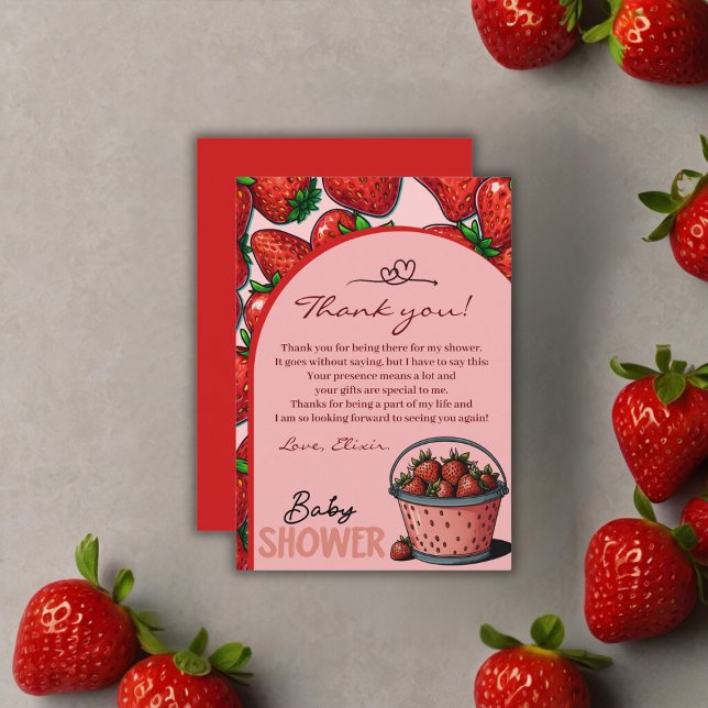 Carte De Remerciements Baby shower de seau rose sucré aux fraises (Créateur téléchargé)
