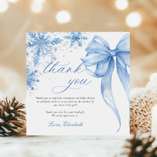 Carte De Remerciements Baby shower de snowflakes de Bow Blue Winter