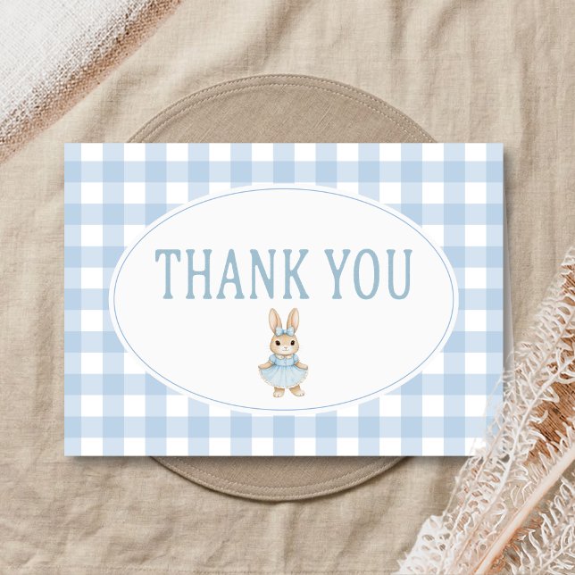 Carte De Remerciements Baby Shower de Somebunny (Gingham Little Bunny Baby Shower Thank You Card)