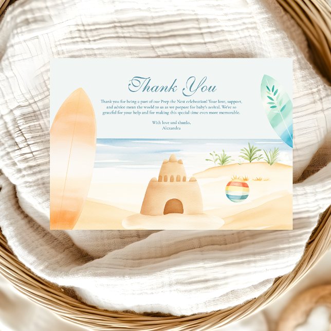 Carte De Remerciements Baby shower de Surf de plage de bord bébé (Créateur téléchargé)