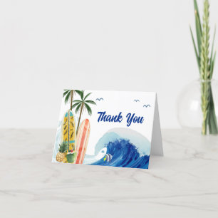 Carte De Remerciements Baby shower de surf Retro Blue Ocean Wave