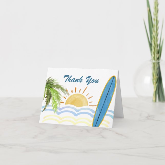 Carte De Remerciements Baby shower de surf tropical Sunshine moderne (Devant)