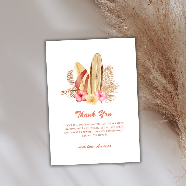 Carte De Remerciements Baby shower de surfIng à fleur tropicale Boho mini (Minimal Boho Tropical Flower SurfIng Baby Shower Thank You Card)