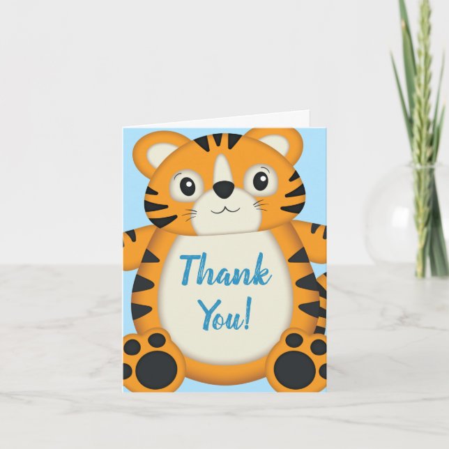 Carte De Remerciements Baby shower de tigre bleu (Devant)