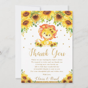 Carte De Remerciements Baby shower de tournesol Lion Anniversaire