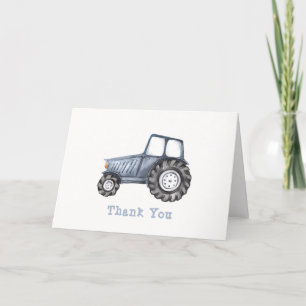 Carte De Remerciements Baby shower de tracteur d'aquarelle Blue Simple Bo