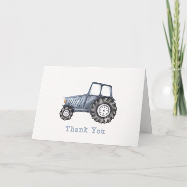 Carte De Remerciements Baby shower de tracteur d'aquarelle Blue Simple Bo (Devant)