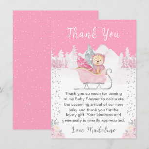 Carte De Remerciements Baby shower de traîneau rose de l'ours d'hiver