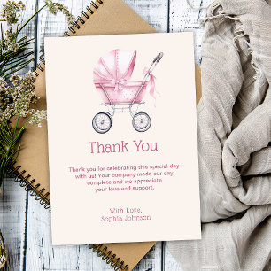 Carte De Remerciements Baby shower de transport pour bébé rose